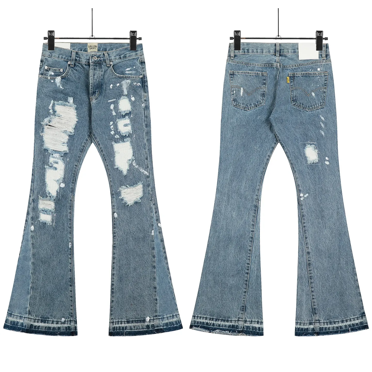 #8149 P250💰 Independent GALLERY DEPT. Vintage hole patch splicing black leather cross loose washed flared jeans - truly restore the ultimate vintage texture - original hardware accessories washed and other elevators, QR code analysis are all purchased from the original factory, high degree of restoration, you are welcome to compare with a certain product ~ - three-dimensional version loose and comfortable, not picky about the figure, tall and slim, factory Seiko, original factory quality control, same style for men and women, can be matched with couples, versatile recommendation Essential jeans for all seasons - sizes: 28 30 32 34 36